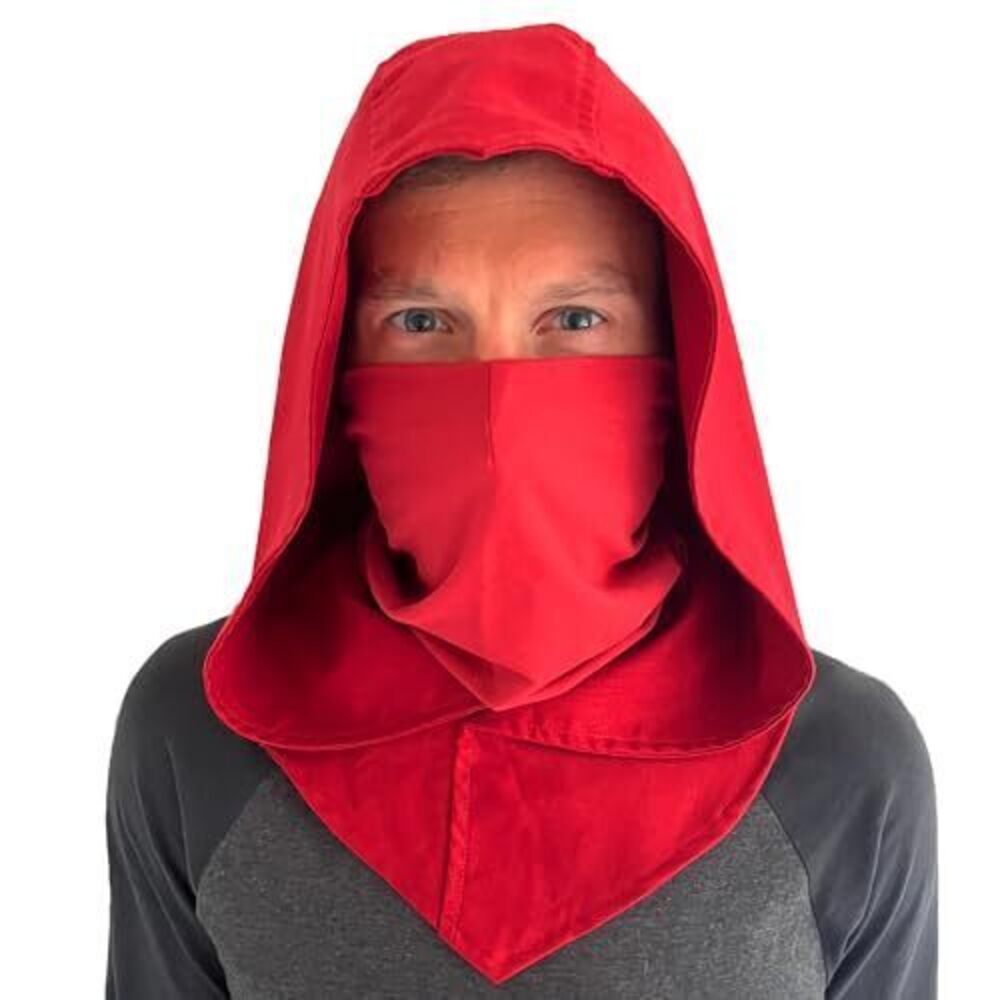 8370 Red Lightweight Cotton-Linen Assassin Hood with Detachable Mask –